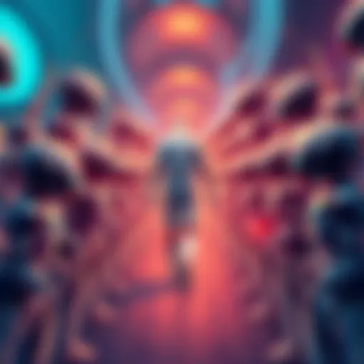 An illustration showing a human surrounded by multiple AI robots, symbolizing 100 AI workers for each person.