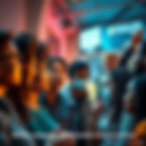 A group of diverse people discussing airdrops, showing a mix of excitement and concern in their expressions