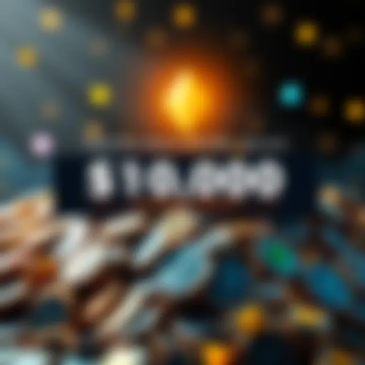 An eye-catching graphic showing a pile of coins with a banner that says '$10,000 Airdrop Rewards' and symbols representing crypto assets.