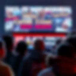 A group of diverse people looking concerned while watching news on a screen that displays alarming headlines.