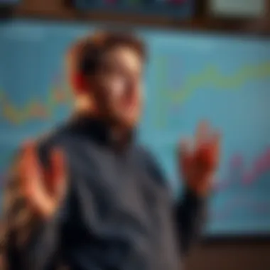 Alex Becker speaking in front of a whiteboard filled with crypto charts and predictions