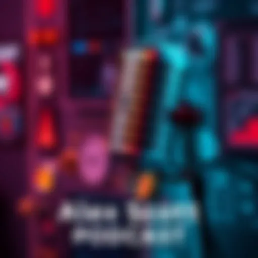 Cover image of the Alex Scott Podcast with a focus on Solana and blockchain technologies, featuring a microphone and digital graphics representing advanced cryptography.