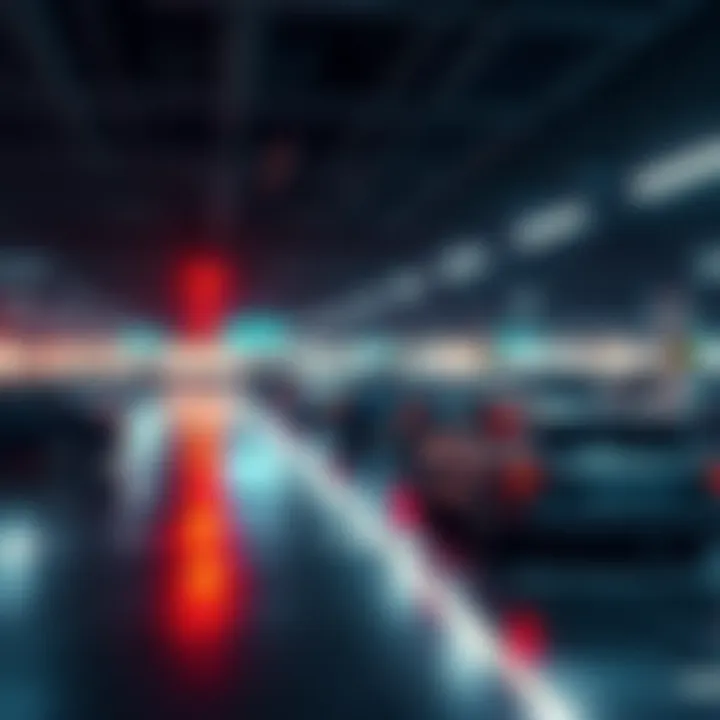 A sleek, modern parking lot filled with digital assets symbolizing safe investment storage