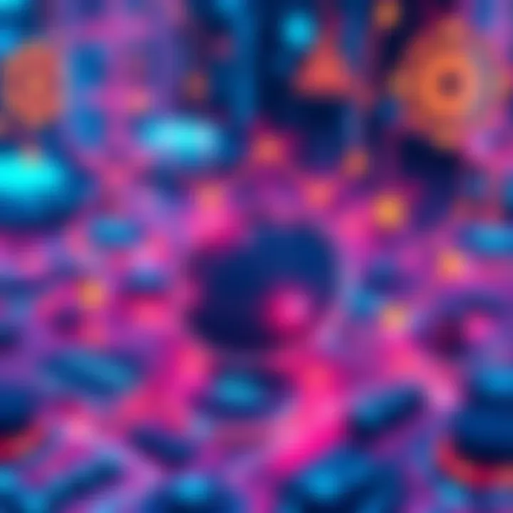 A digital representation of the Algorand blockchain with futuristic elements and various technology symbols.