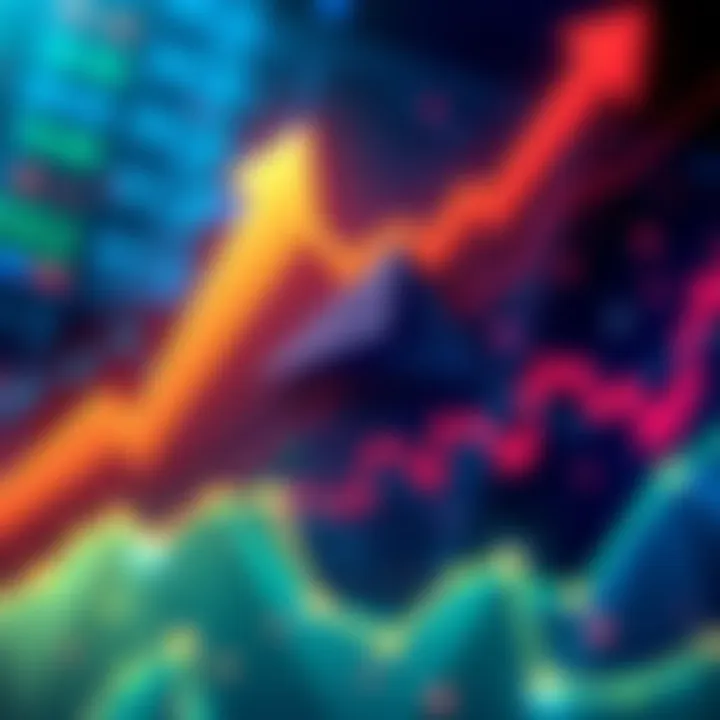 A visual representation of Algorand's rising trend in the cryptocurrency market with charts and upward arrows symbolizing growth.