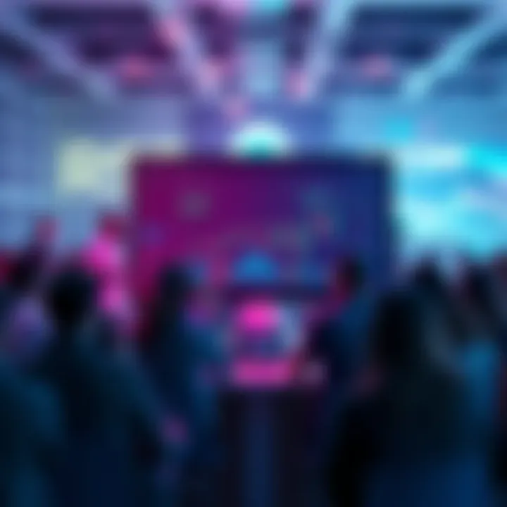 A digital representation of an algotrading bot with charts and trading signals, surrounded by community members discussing on a Discord platform.