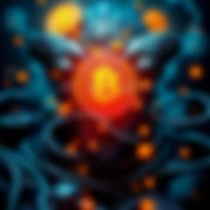 A visual representation of Bitcoin symbols intertwined with alien elements, suggesting an extraterrestrial origin of cryptocurrency.
