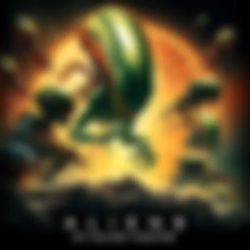 Classic Aliens movie poster featuring space marines and alien creatures