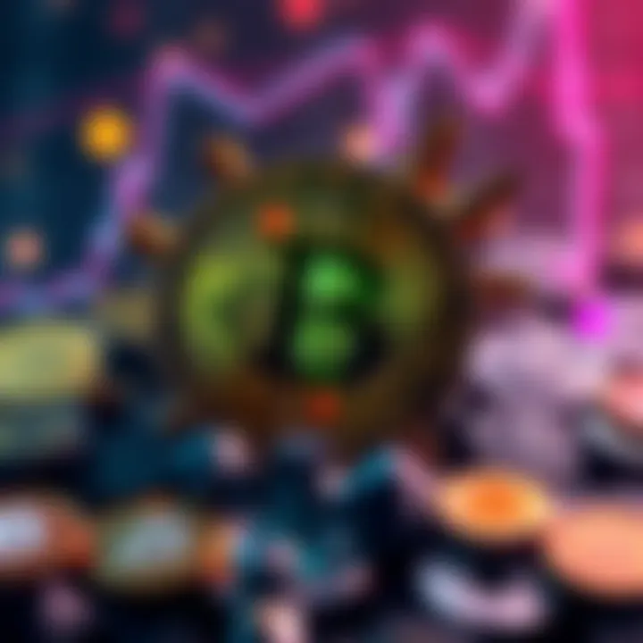 A visual representation of various altcoins competing against a strong Bitcoin symbol, depicting the ongoing debate in cryptocurrency.