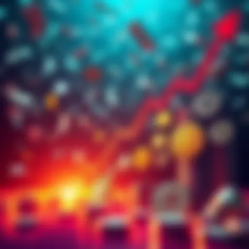 A graphic showing a steep downward trend in the altcoin market with symbols of various altcoins and a background of falling dollar bills.