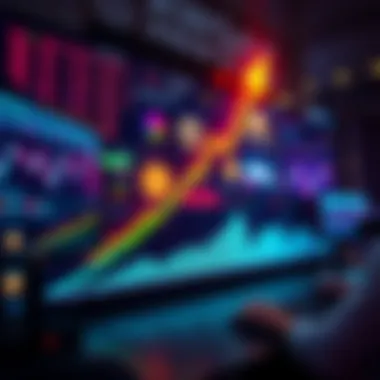 An upward trend graph with altcoin symbols and traders analyzing market data on screens