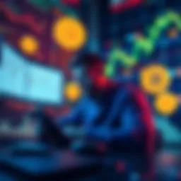 A trader analyzing charts with Bitcoin and altcoin symbols in the background, depicting a strategy of shorting altcoins and going long on Bitcoin.