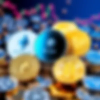 A collection of coins symbolizing major alt coins like Ethereum, XRP, and Solana, showcasing their potential value in the cryptocurrency market.