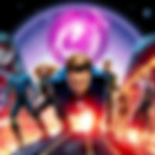 Art showing various superheroes in a new lineup for the Fantastic Four, emphasizing teamwork and dynamic interactions.