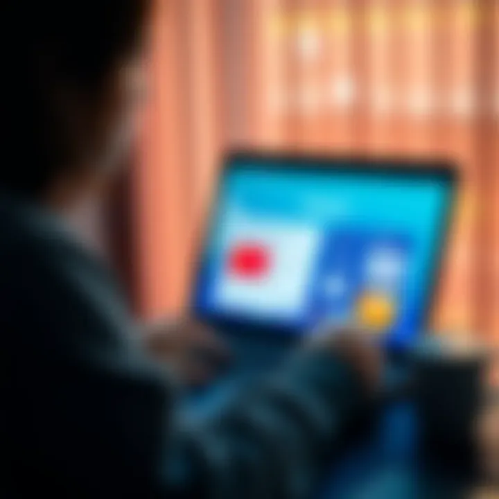 A person looking at different e-money account options on a laptop, considering privacy and security features.