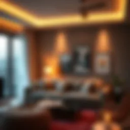 A cozy living room with soft ambient lighting creating a warm atmosphere