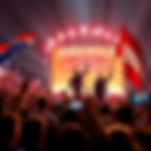 A festive scene depicting America celebrating its 250th anniversary with flags, people cheering, and a spotlight on UFC's Dana White's leadership.