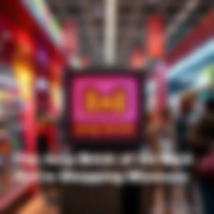 A vibrant Amp brick displayed in a busy store, surrounded by shoppers navigating shopping missions
