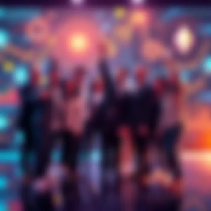 Amundi's team celebrating the launch of their $100 million tokenized fund on Ethereum blockchain, with digital graphics of Ethereum symbols and financial charts in the background.