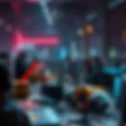 Participants working on AI projects during a week-long online hackathon with computers and creative setups