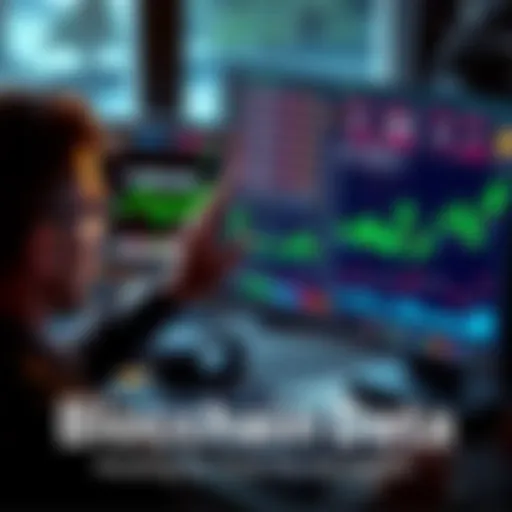 A person examining blockchain data on a computer screen, with charts and graphs visible, representing cryptocurrency analysis.