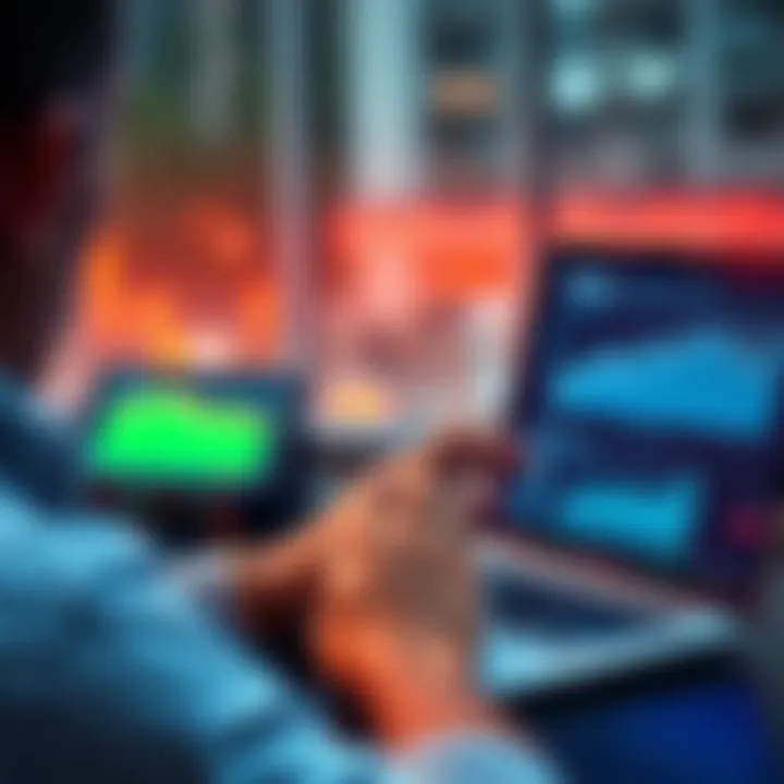A person examining Solana wallet statistics on a laptop with graphs and charts on the screen, symbolizing wallet management and trading analysis