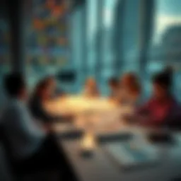 A group of people discussing strategies with charts and graphs on a table, reflecting on past decisions