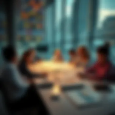 A group of people discussing strategies with charts and graphs on a table, reflecting on past decisions