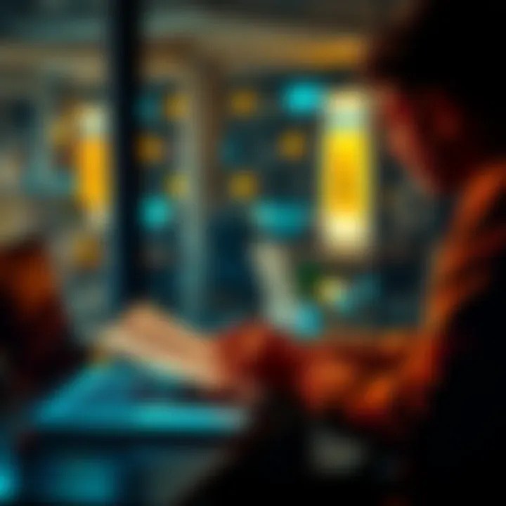A person reading and reflecting on a text with notes and a laptop in front of them