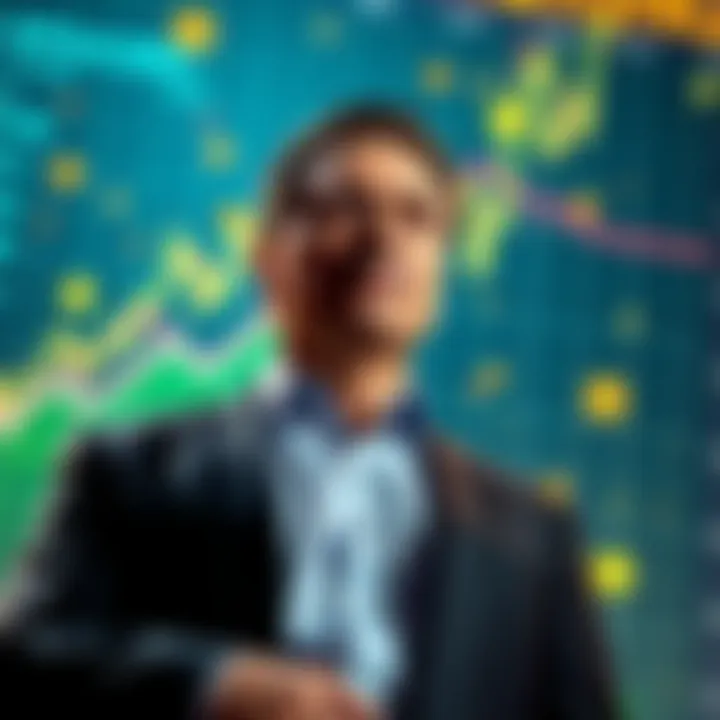Andrew Cuomo standing confidently with a backdrop of financial charts and cryptocurrency symbols, representing his role in the new crypto venture.