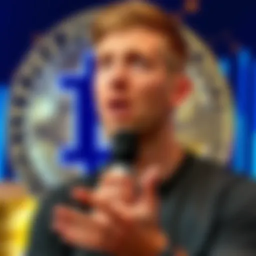 Social media personality Andrew Tate discussing his claim of holding Bitcoin with a graphic of Bitcoin coins in the background