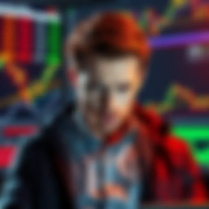 Andrew Tate showing disappointment after a significant loss in cryptocurrency trading, surrounded by charts and graphs indicating a downward trend.