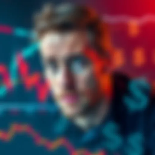Andrew Tate looking concerned with a trading chart showing a downward trend and dollar signs symbolizing financial loss.