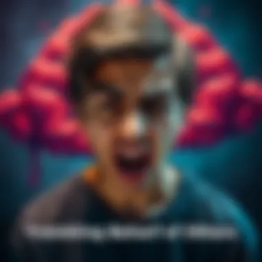 Angry Person Reacting to Harmful Behavior A person showing anger and frustration in response to the actions of others, with a backdrop representing emotional turmoil related to mental health.