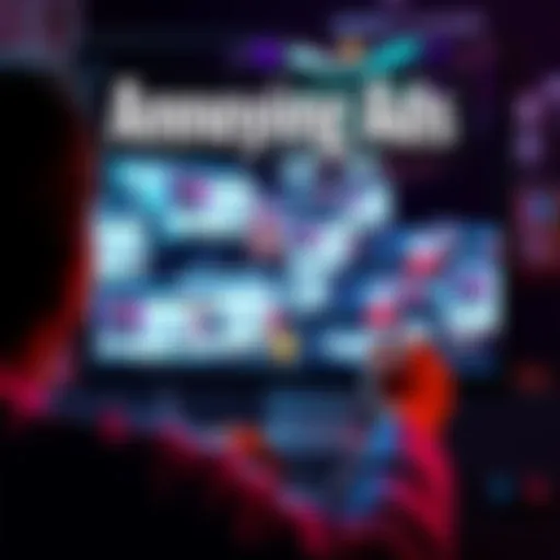 A frustrated person looking at a computer screen flooded with ads asking for interest