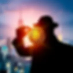 A silhouette of a person holding a Bitcoin symbol with a blurred city skyline in the background, representing a legal claim to dormant crypto wealth.