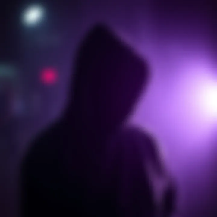 A figure in a hooded sweatshirt stands in shadows, representing anonymity while addressing social issues.