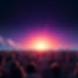 A crowd of people looking towards a bright horizon, symbolizing hope and upcoming changes.