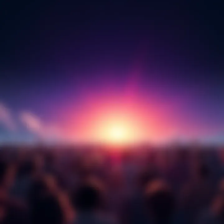 A crowd of people looking towards a bright horizon, symbolizing hope and upcoming changes.