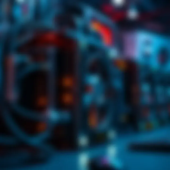A close-up view of the Antminer X9 mining machine with lights on, showcasing its design and setup in a tech environment.