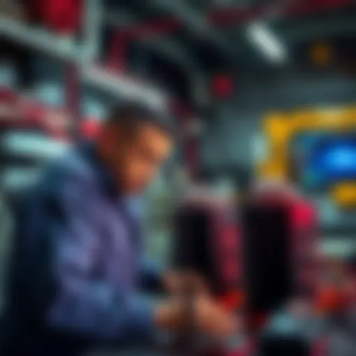 Technician working on two AntMiner L3++ units for repair in a workshop