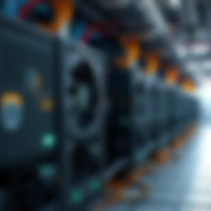 A view of a commercial mining operation with multiple Antminer S21 XP units, highlighting power cables and cooling systems.