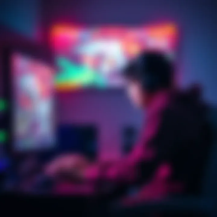 A person sitting at a gaming setup, looking stressed while receiving co-op game invites on the screen