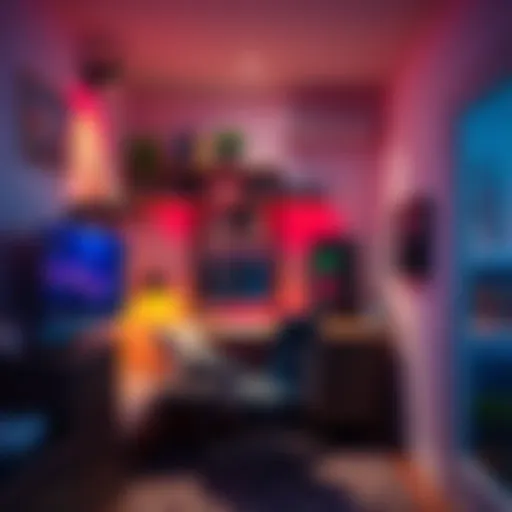 A small apartment room with a computer and mining rig set up on a desk, showcasing the potential for mining cryptocurrency while keeping electricity costs low with included rent.