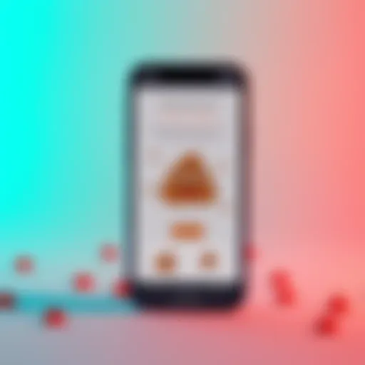 A smartphone displaying a quirky app that offers cryptocurrency for sharing poop pictures, with a playful design.