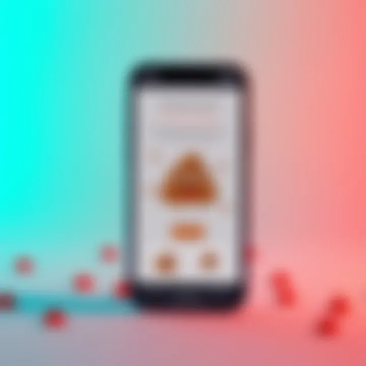 A smartphone displaying a quirky app that offers cryptocurrency for sharing poop pictures, with a playful design.