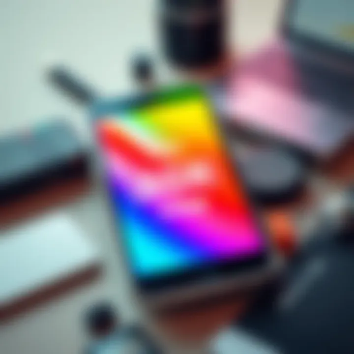 A smartphone screen displaying an app with a large storage requirement, showcasing a visual representation of storage being used. The phone is surrounded by tech-related items, indicating a discussion...
