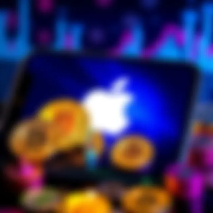 Apple Allows Crypto Payments A smartphone displaying the Apple logo with Bitcoin and cryptocurrency icons surrounding it, representing new payment options in apps.