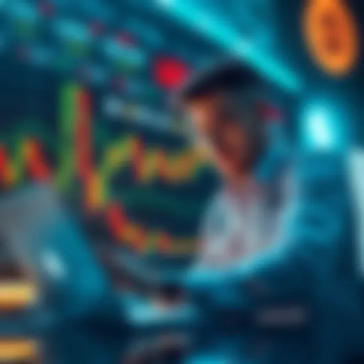 A trader analyzing charts on a laptop with Solana logo and fast transaction visuals in the background