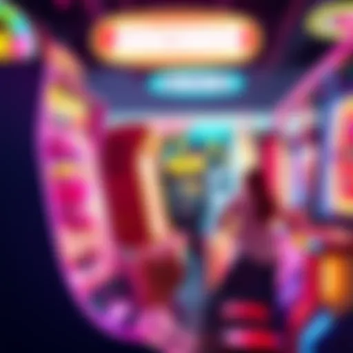 A colorful arcade machine with bright lights and a player winning tickets
